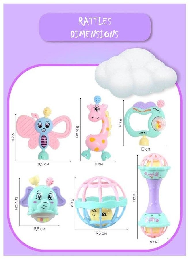 Quasar Colorful Lovely Attractive Lite Pink Rattle Teether Toy Safe Non-Toxic Plush Rings Babies 6months+ Sorting, Stacking Plugging Toys Children Toddlers Toy Born Baby First Toys - 6 Piece Combo - Image 2